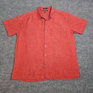 Brandini Shirt Mens Large Orange Linen Camp Short Sleeves Casual